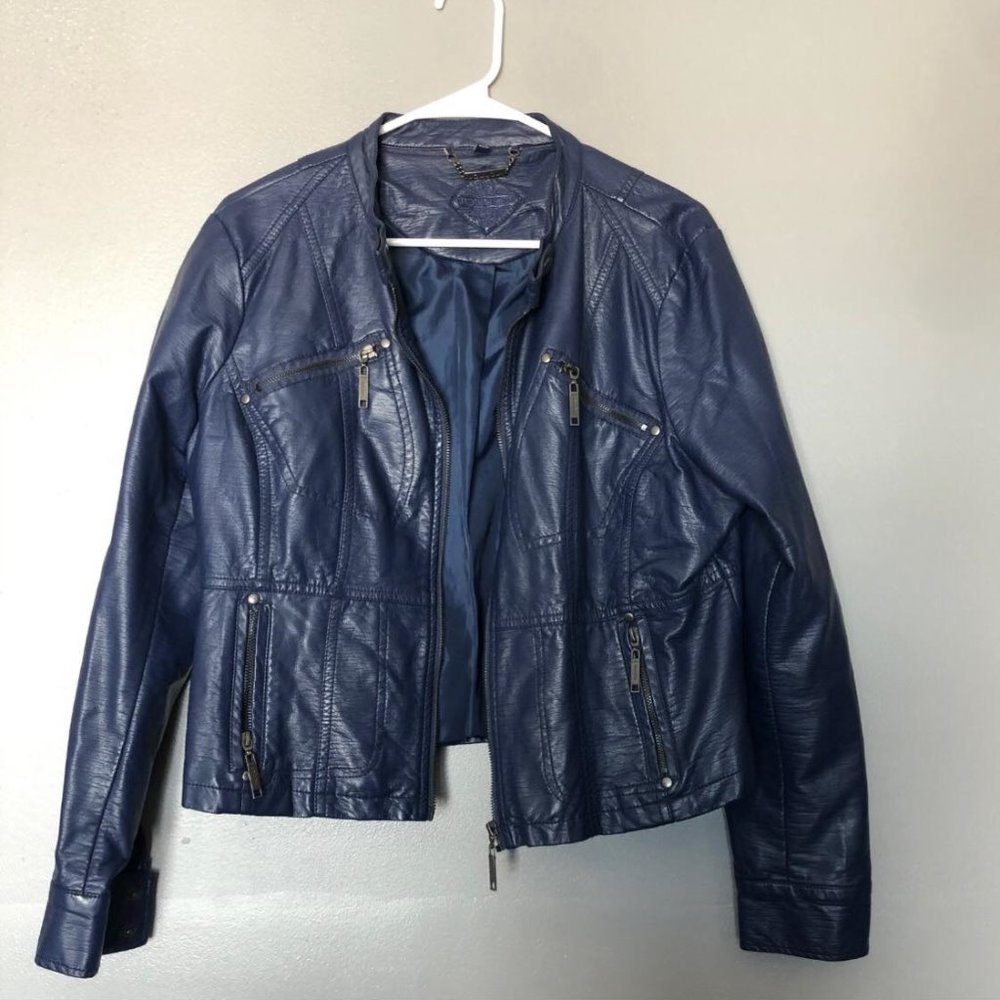 Navy Faux Leather Jacket
